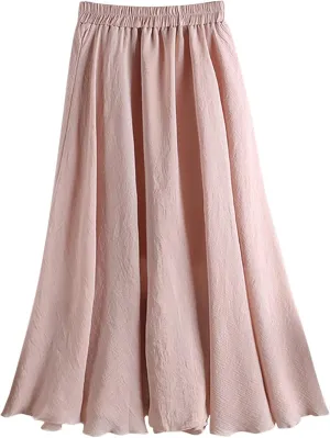 Long Flowy Skirts for Women Summer Trendy High Elastic Waist Solid Baggy Palazzo A Line Pleated Casual Fashion Skirts