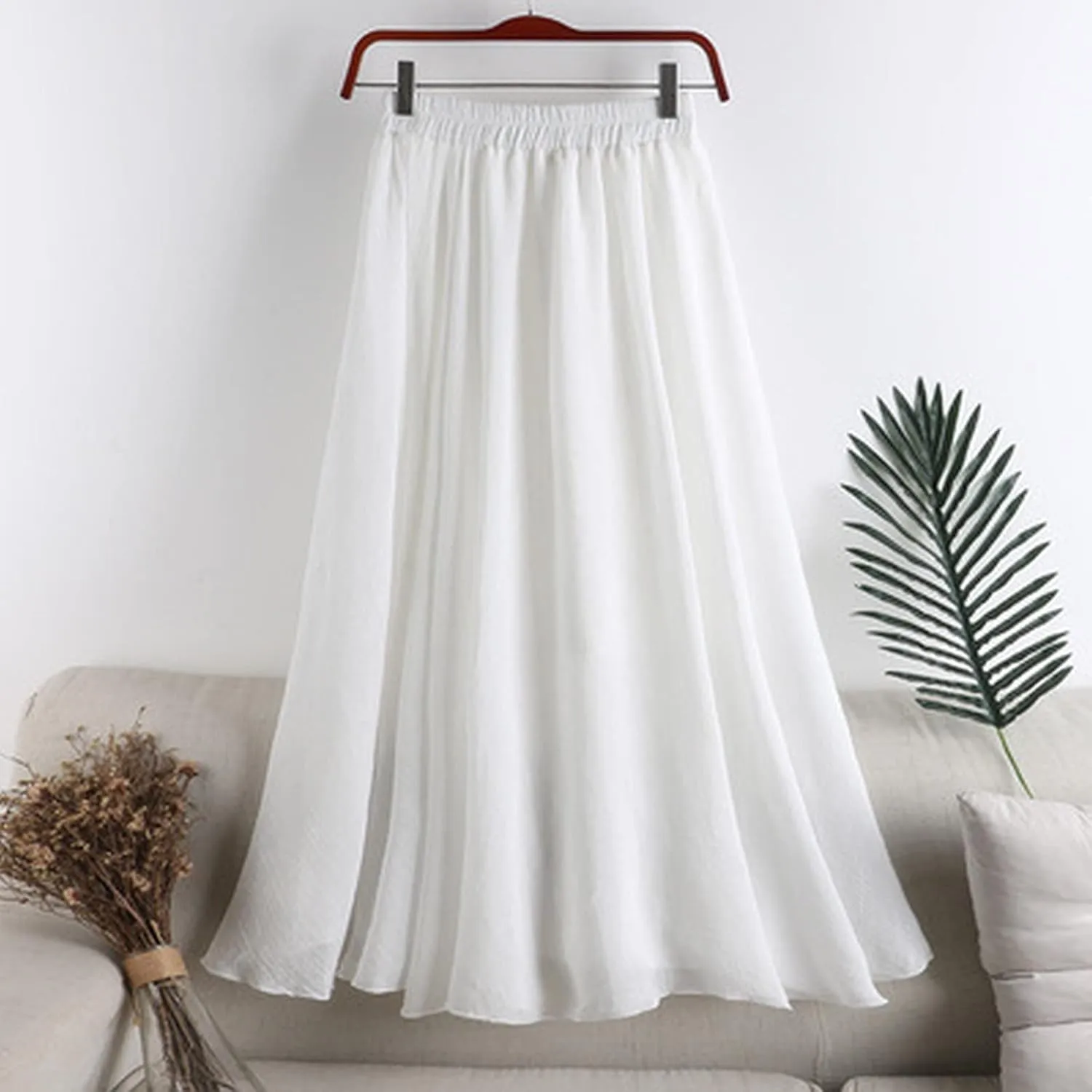 Long Flowy Skirts for Women Summer Trendy High Elastic Waist Solid Baggy Palazzo A Line Pleated Casual Fashion Skirts