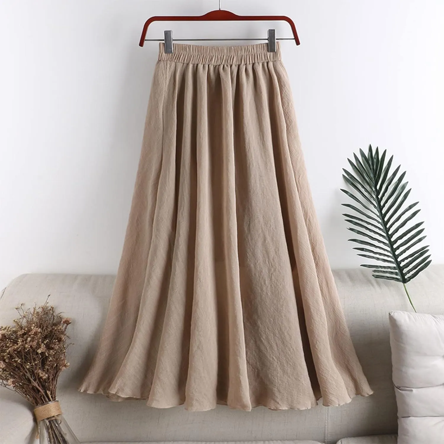 Long Flowy Skirts for Women Summer Trendy High Elastic Waist Solid Baggy Palazzo A Line Pleated Casual Fashion Skirts