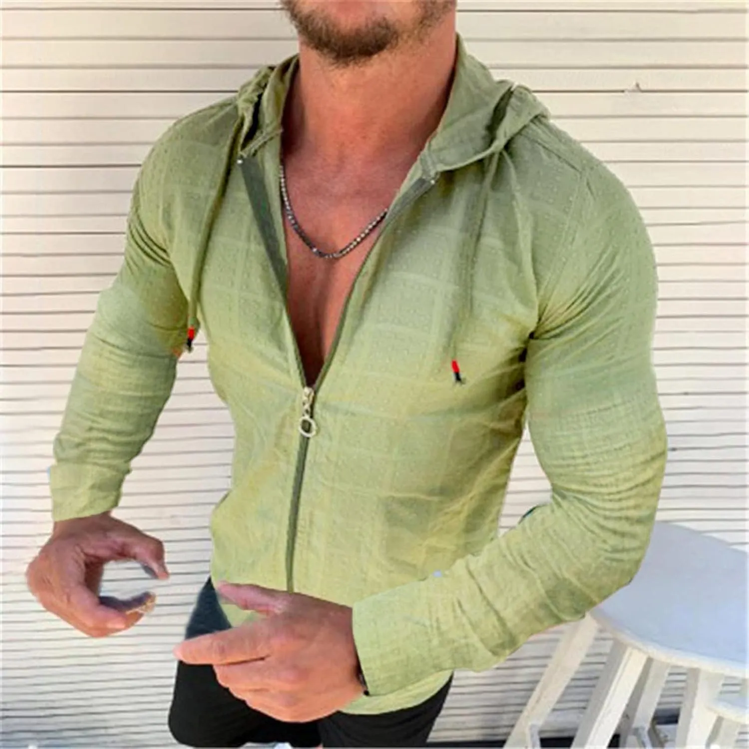 Long Sleeve Hoodie Shirts for Men Workout Athletic Tops Casual Zip Up Hoodies Plaid Slim Fit Cardigan Sports Coat