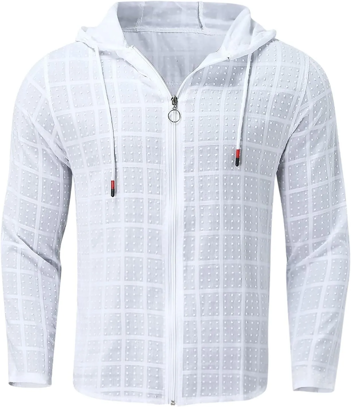 Long Sleeve Hoodie Shirts for Men Workout Athletic Tops Casual Zip Up Hoodies Plaid Slim Fit Cardigan Sports Coat