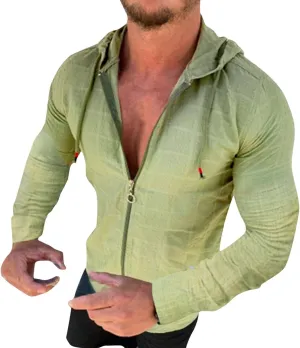 Long Sleeve Hoodie Shirts for Men Workout Athletic Tops Casual Zip Up Hoodies Plaid Slim Fit Cardigan Sports Coat