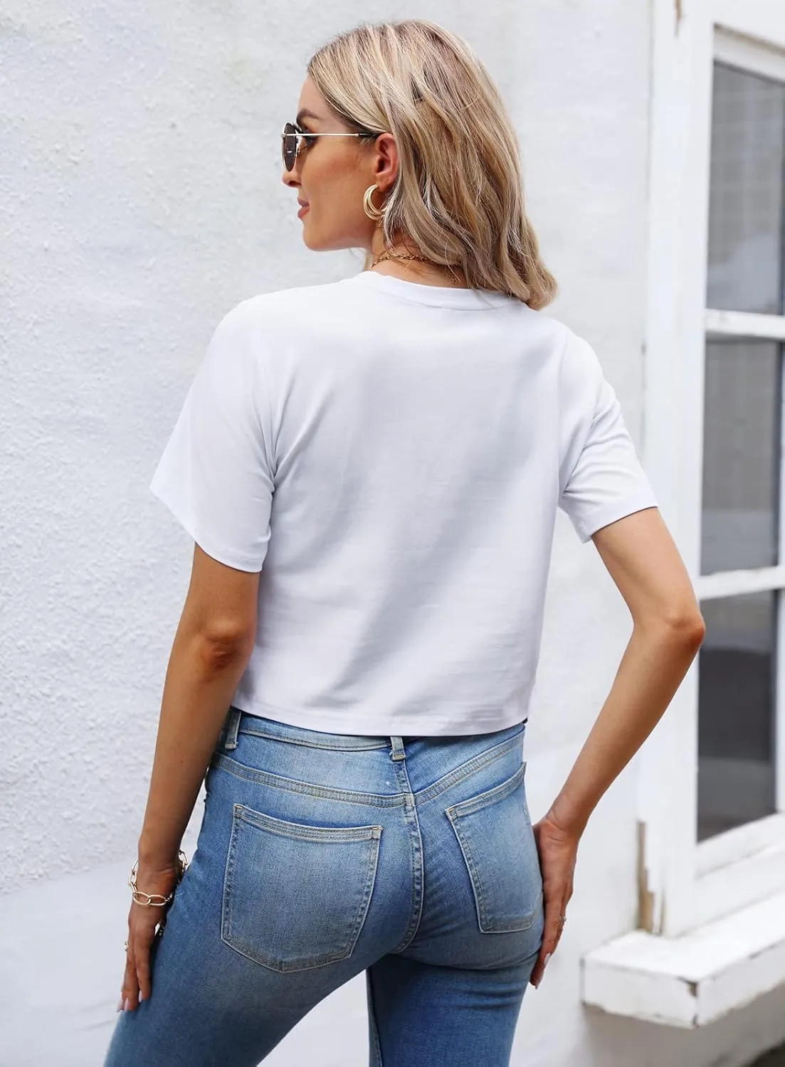 LOVFEE Womens Basic Short Sleeve Loose Crop T-Shirts Sexy Plain Crop Tops