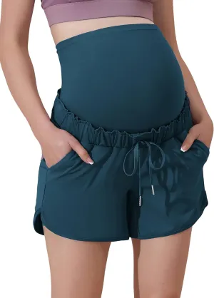 Maacie Maternity High Waist Shorts Drawstring Workout Shorts with Pockets