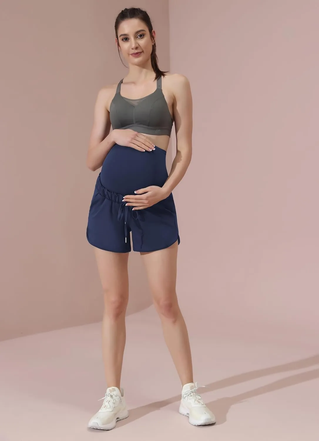 Maacie Maternity High Waist Shorts Drawstring Workout Shorts with Pockets