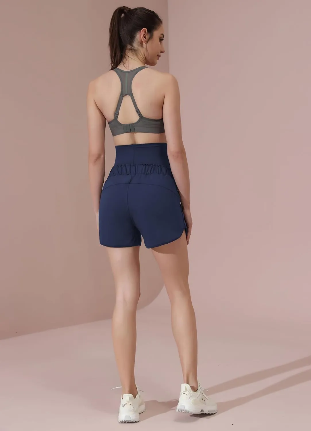 Maacie Maternity High Waist Shorts Drawstring Workout Shorts with Pockets