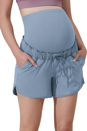 Maacie Maternity High Waist Shorts Drawstring Workout Shorts with Pockets