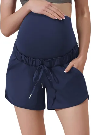 Maacie Maternity High Waist Shorts Drawstring Workout Shorts with Pockets