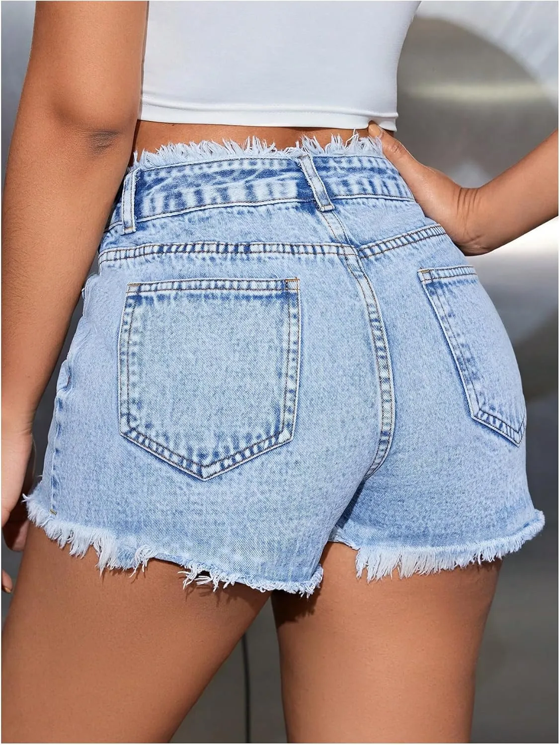 MakeMeChic Women's High Waisted Denim Shorts Frayed Raw Button Jean Shorts