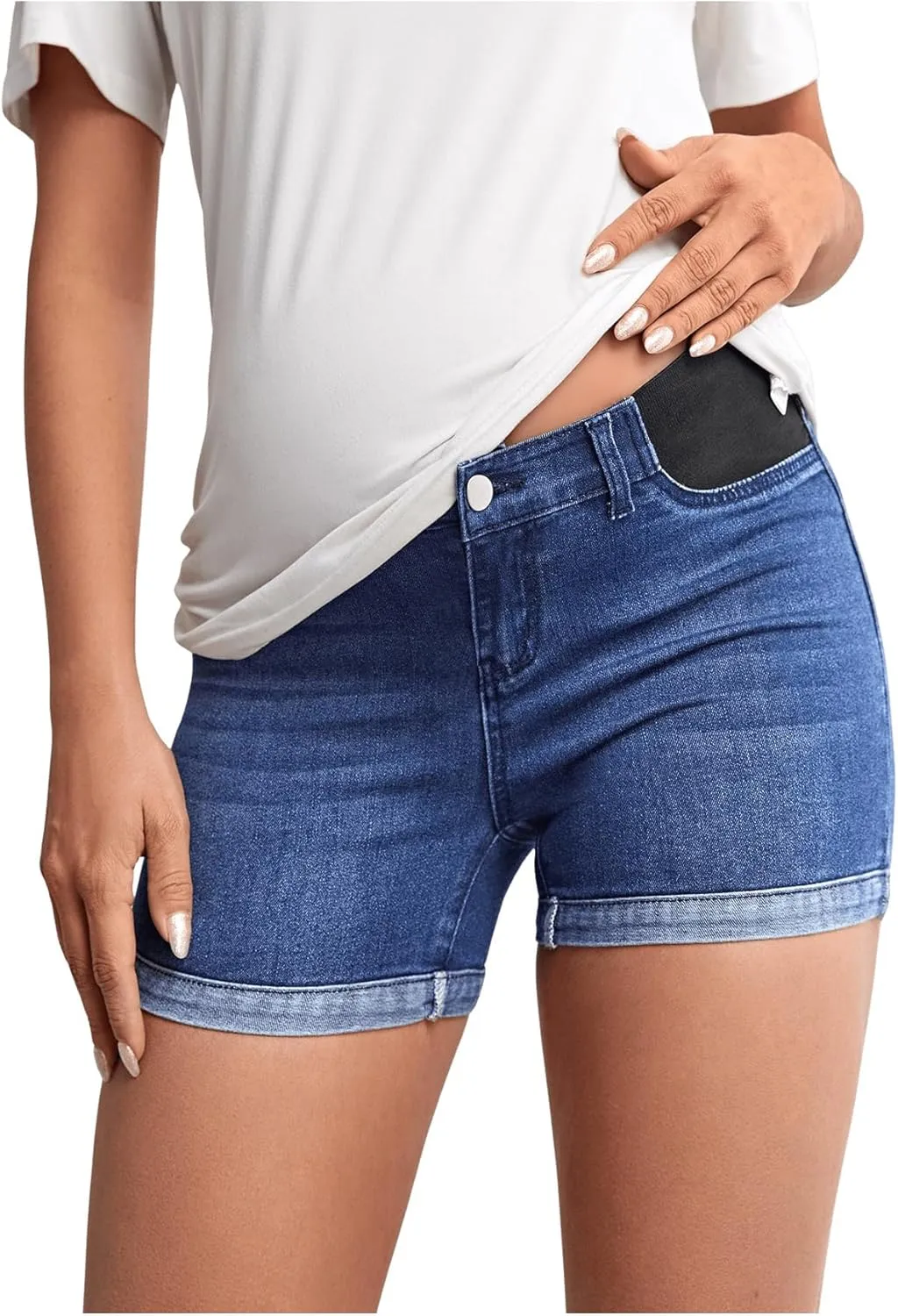 MakeMeChic Women's Maternity Denim Shorts Button Skinny Jeans Shorts with Pocket