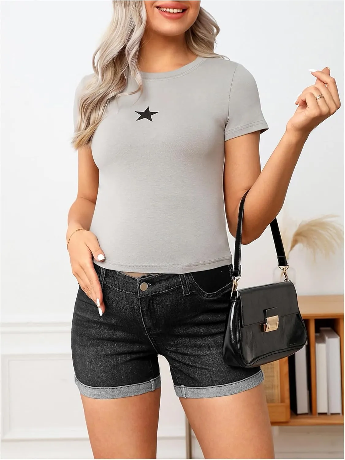 MakeMeChic Women's Maternity Denim Shorts Button Skinny Jeans Shorts with Pocket