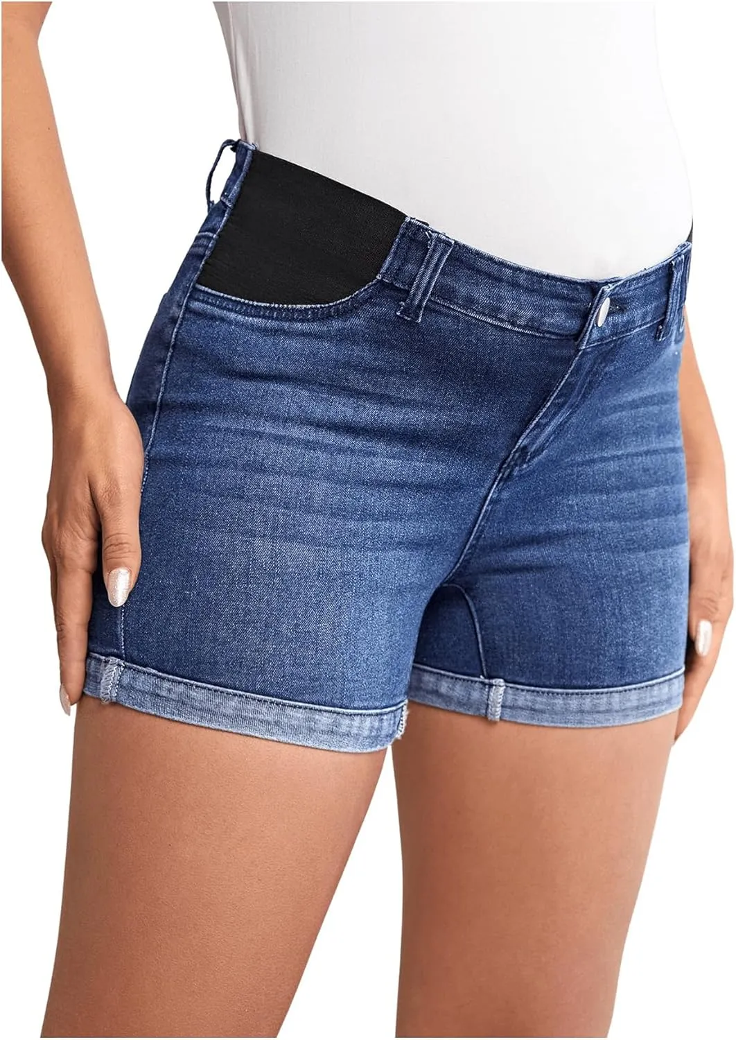 MakeMeChic Women's Maternity Denim Shorts Button Skinny Jeans Shorts with Pocket