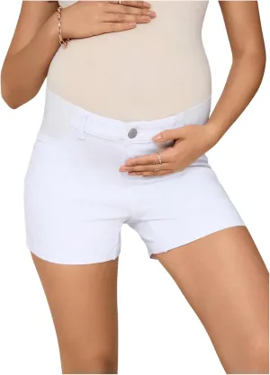 MakeMeChic Women's Maternity Denim Shorts Button Skinny Jeans Shorts with Pocket