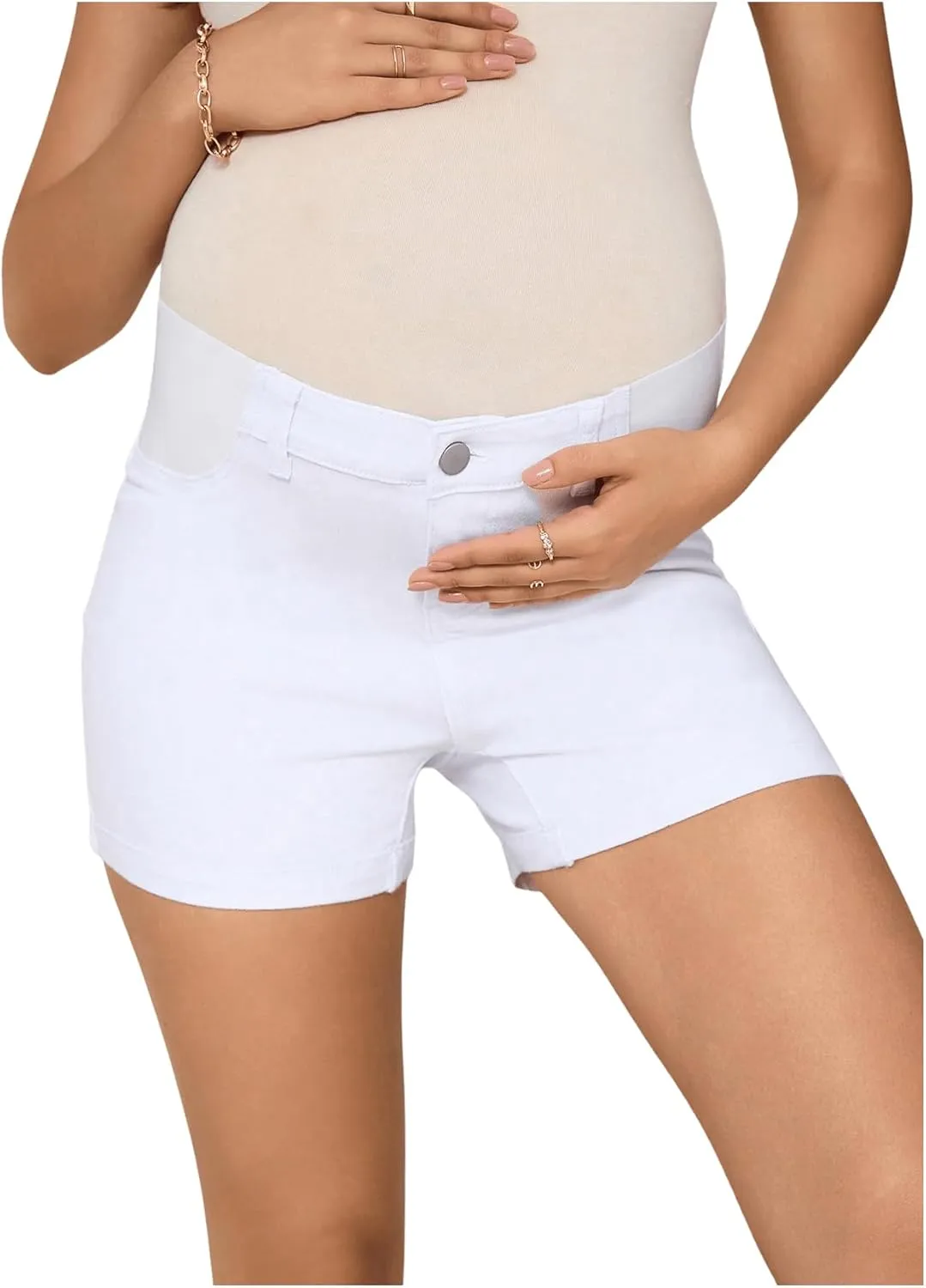 MakeMeChic Women's Maternity Denim Shorts Button Skinny Jeans Shorts with Pocket