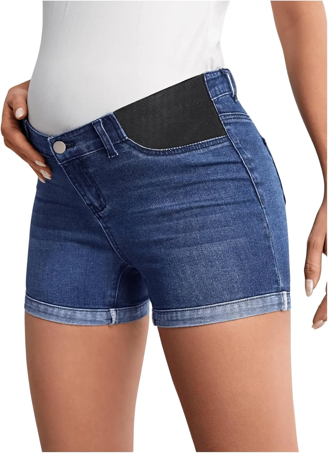 MakeMeChic Women's Maternity Denim Shorts Button Skinny Jeans Shorts with Pocket