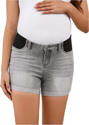 MakeMeChic Women's Maternity Denim Shorts Button Skinny Jeans Shorts with Pocket