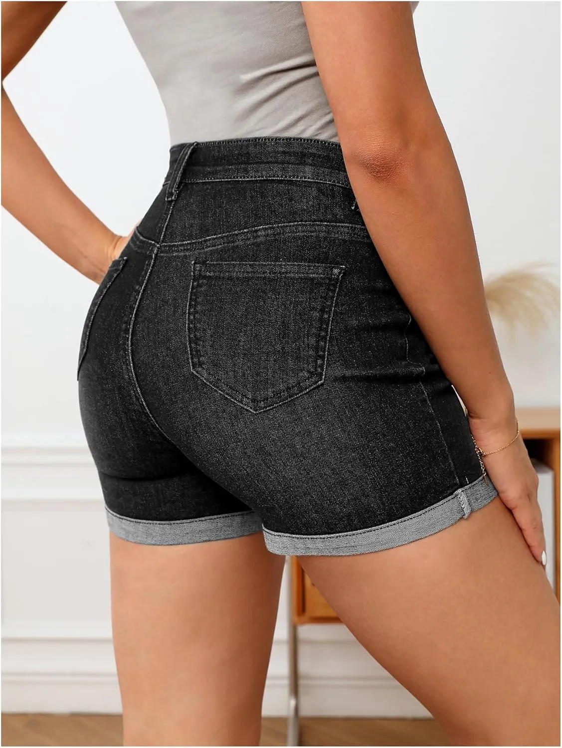 MakeMeChic Women's Maternity Denim Shorts Button Skinny Jeans Shorts with Pocket