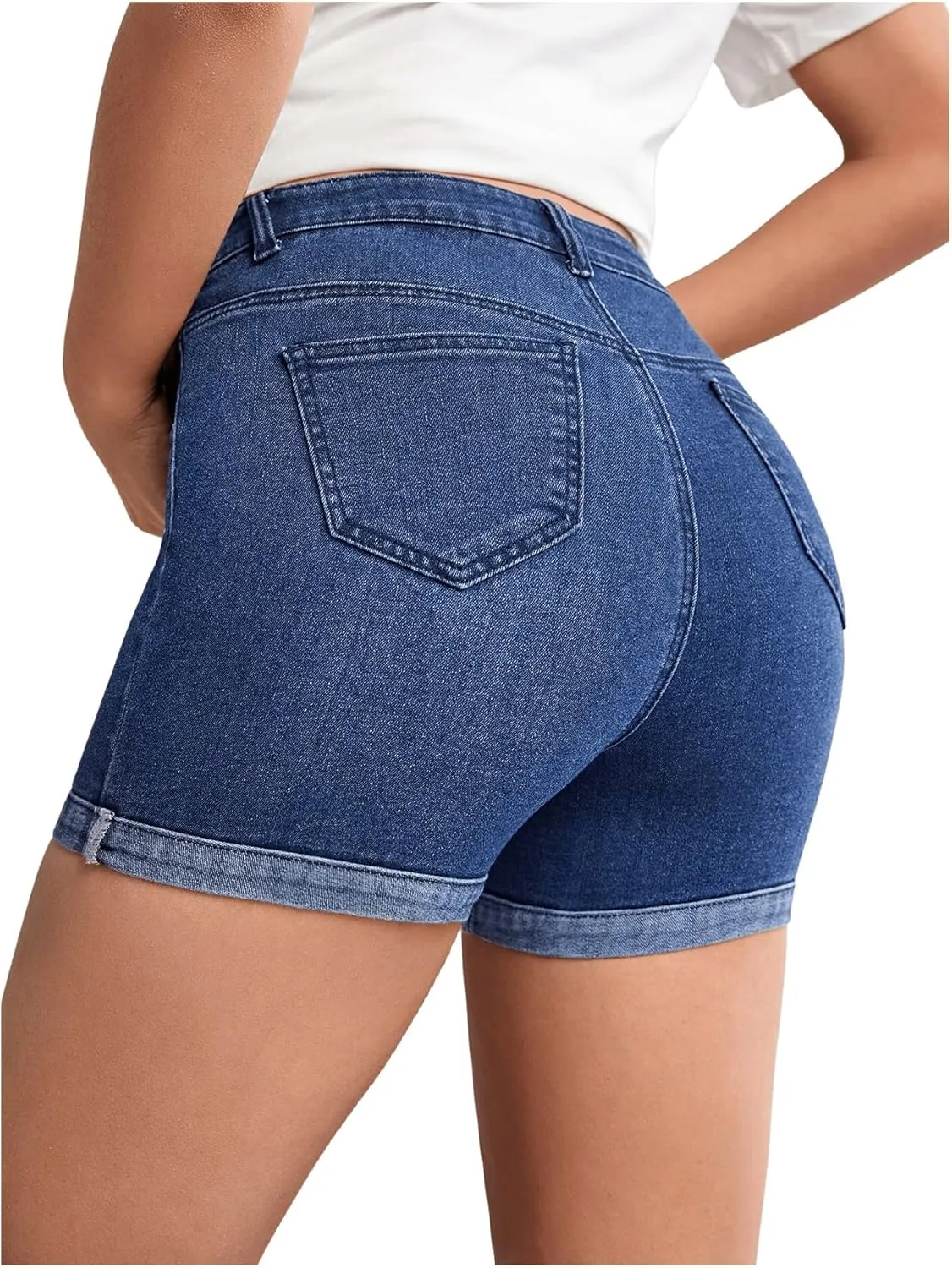MakeMeChic Women's Maternity Denim Shorts Button Skinny Jeans Shorts with Pocket