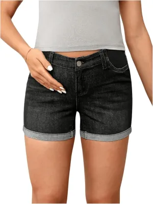 MakeMeChic Women's Maternity Denim Shorts Button Skinny Jeans Shorts with Pocket