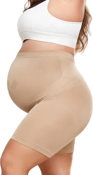 Maternity Shapewear for Under Dresses Over Belly Pregnancy Underwear Mid-Thigh High Waist Shorts Panties for Baby Shower Nude