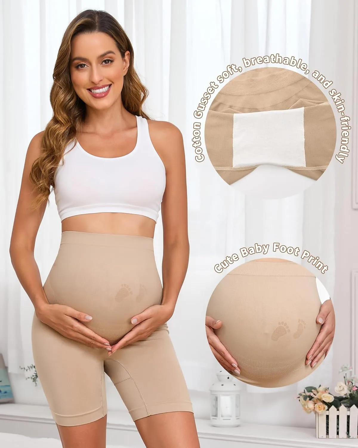 Maternity Shapewear for Under Dresses Over Belly Pregnancy Underwear Mid-Thigh High Waist Shorts Panties for Baby Shower