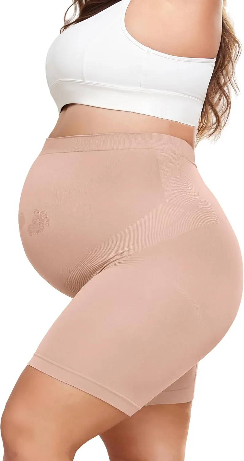 Maternity Shapewear for Under Dresses Over Belly Pregnancy Underwear Mid-Thigh High Waist Shorts Panties for Baby Shower
