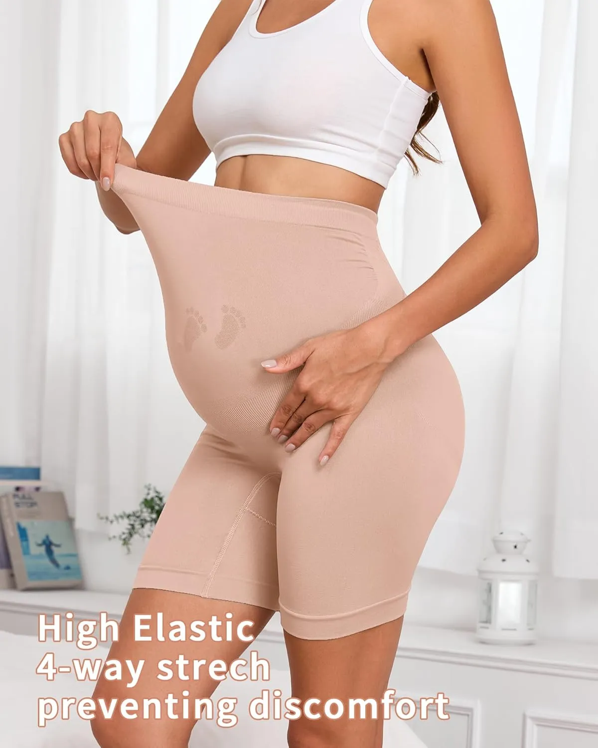 Maternity Shapewear for Under Dresses Over Belly Pregnancy Underwear Mid-Thigh High Waist Shorts Panties for Baby Shower