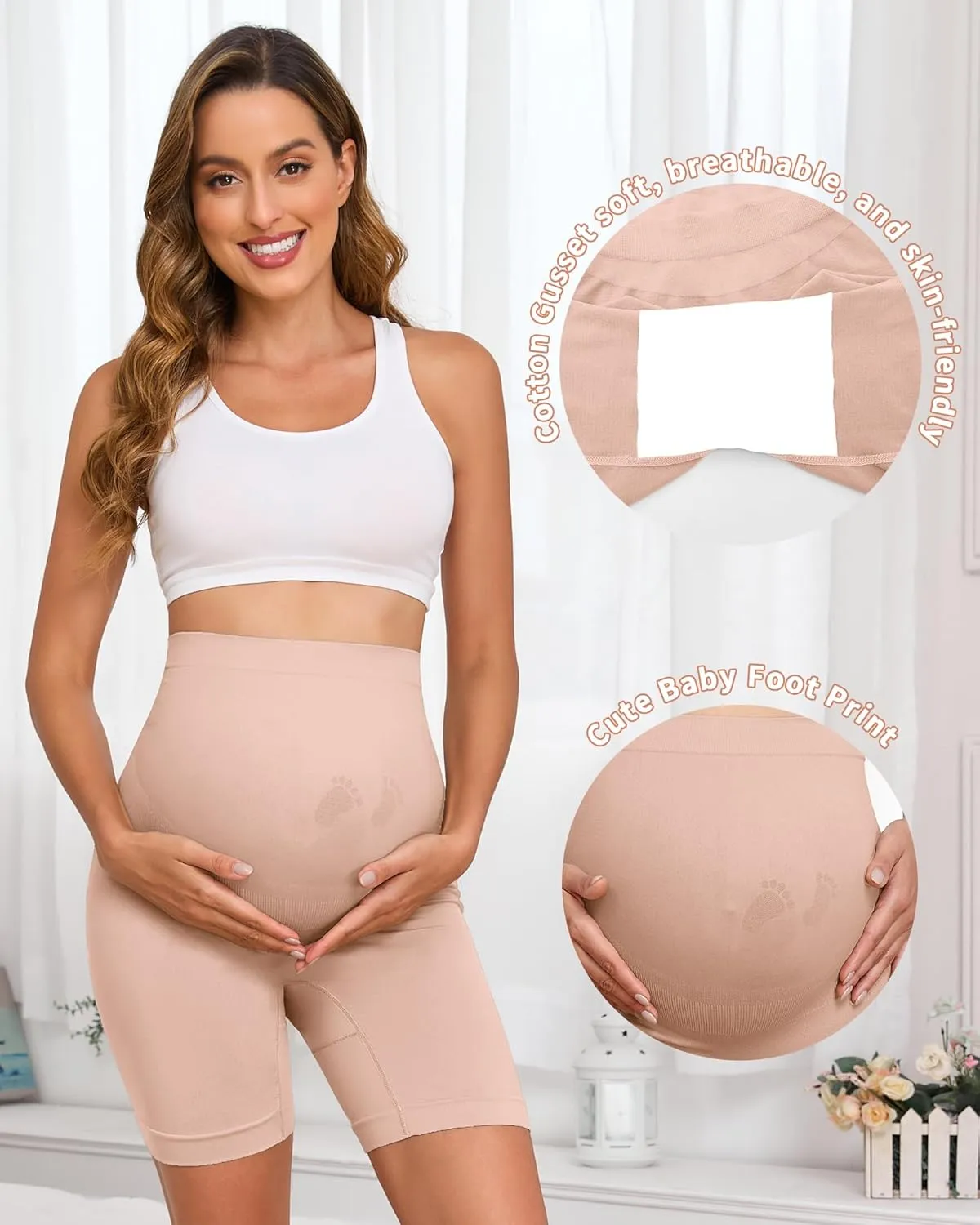 Maternity Shapewear for Under Dresses Over Belly Pregnancy Underwear Mid-Thigh High Waist Shorts Panties for Baby Shower