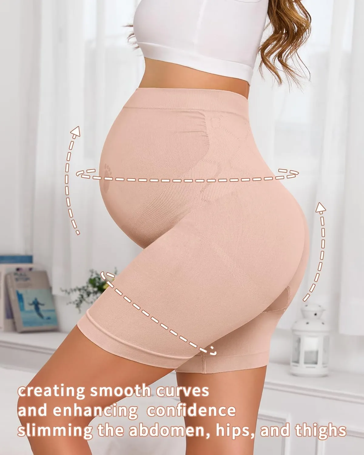 Maternity Shapewear for Under Dresses Over Belly Pregnancy Underwear Mid-Thigh High Waist Shorts Panties for Baby Shower