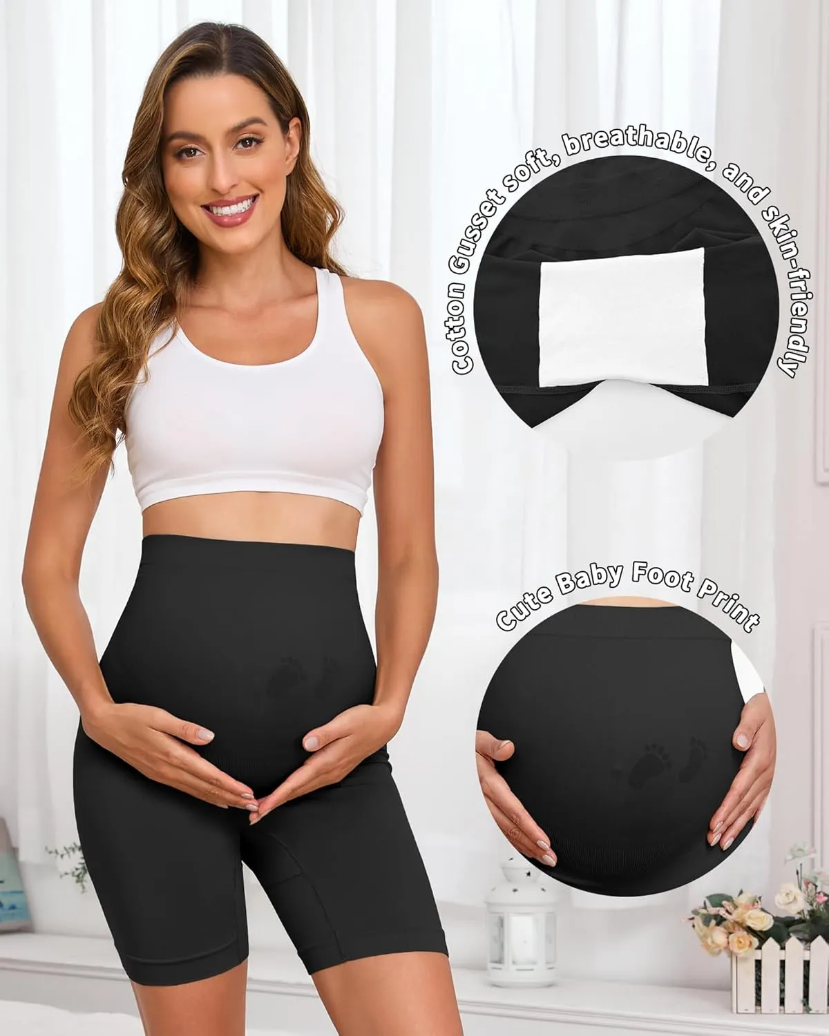 Maternity Shapewear for Under Dresses Over Belly Pregnancy Underwear Mid-Thigh High Waist Shorts Panties for Baby Shower