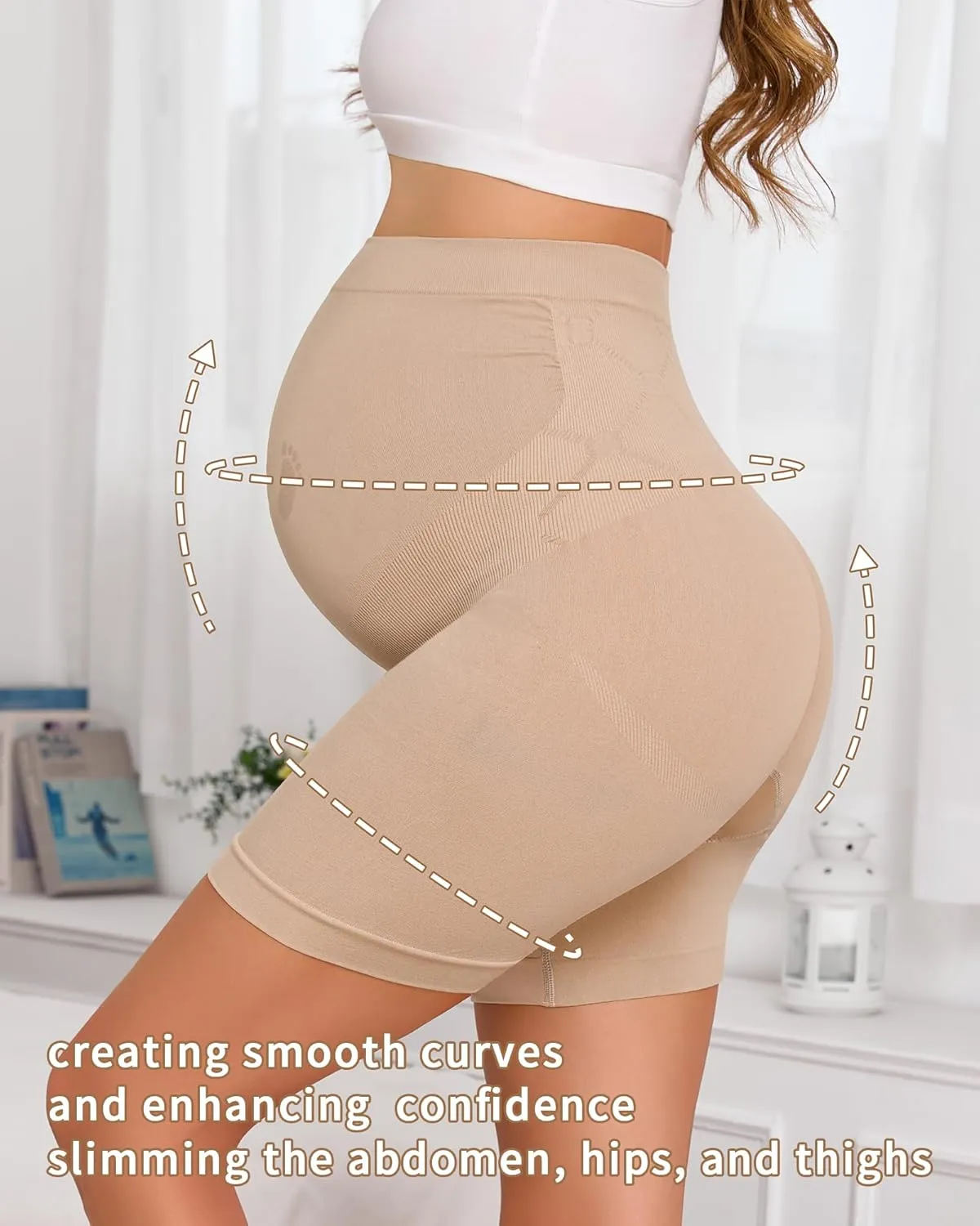 Maternity Shapewear for Under Dresses Over Belly Pregnancy Underwear Mid-Thigh High Waist Shorts Panties for Baby Shower
