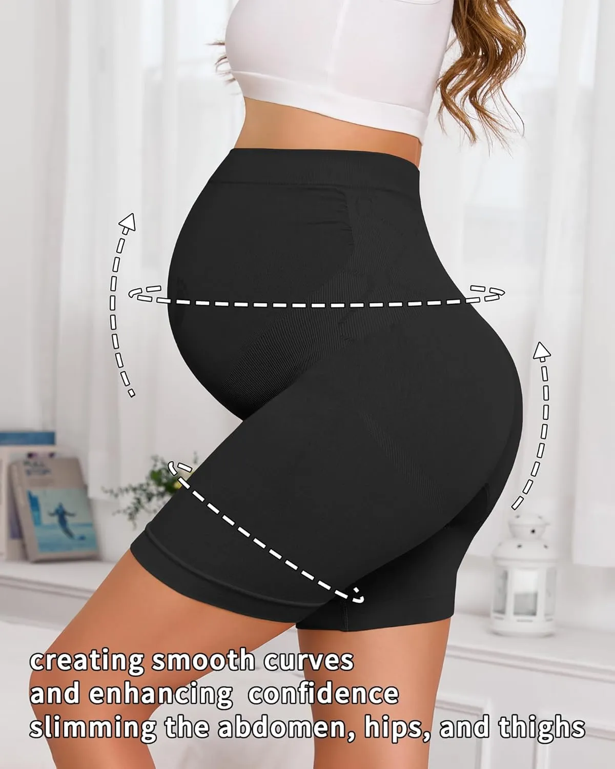 Maternity Shapewear for Under Dresses Over Belly Pregnancy Underwear Mid-Thigh High Waist Shorts Panties for Baby Shower