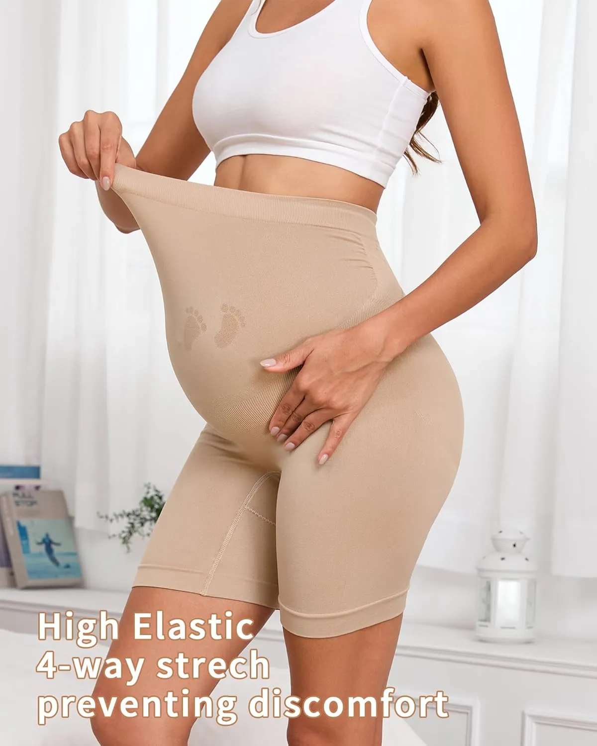 Maternity Shapewear for Under Dresses Over Belly Pregnancy Underwear Mid-Thigh High Waist Shorts Panties for Baby Shower