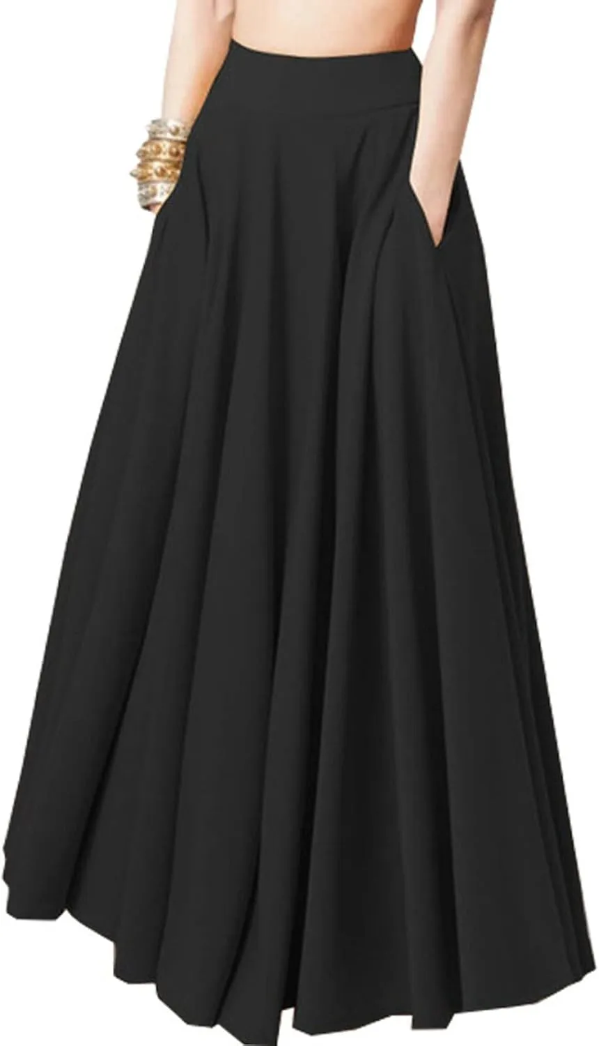 Maxi Skirt for Women High Waist Flowy A Line Long Skirts with Pockets Summer Boho Skirt
