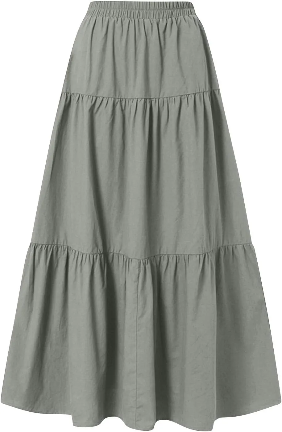 Maxi Skirt for Women Summer Drawstring High Waisted Aline Skirts Swing Tiered Ruffle Long Beach Skirt (S-2Xl)