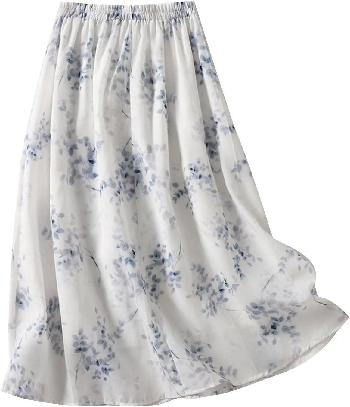 Maxi Skirts for Men Summer Boho Long Floral Tulle Skirt Beach Vacation Elastic Waist Pleated Flowy Chiffon Skirt