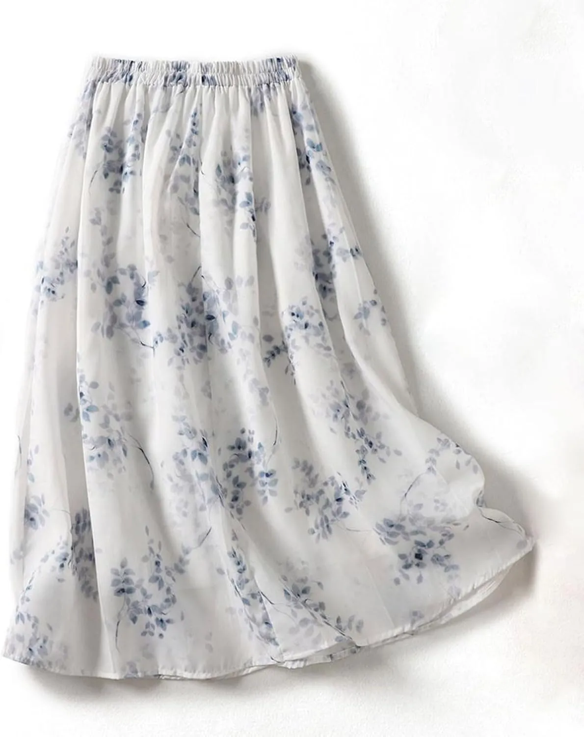 Maxi Skirts for Men Summer Boho Long Floral Tulle Skirt Beach Vacation Elastic Waist Pleated Flowy Chiffon Skirt