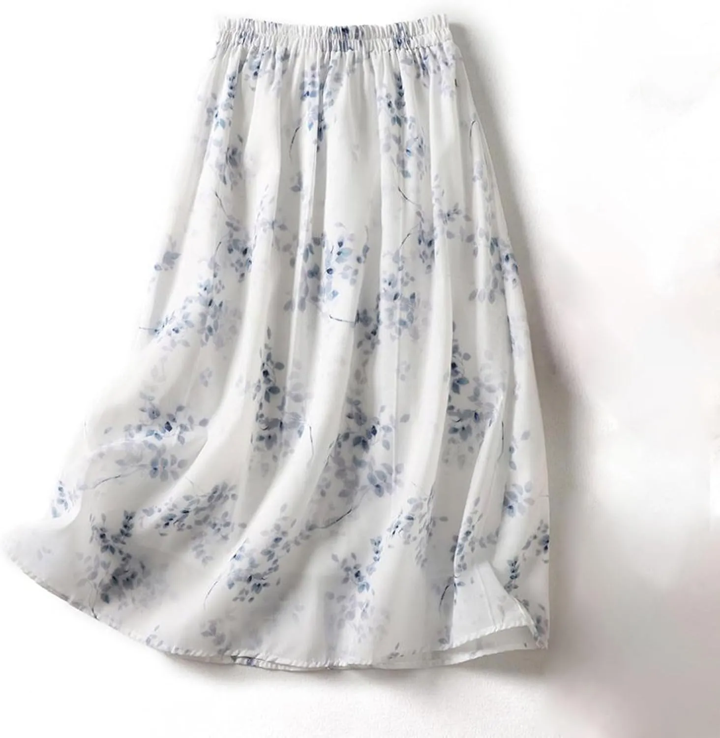 Maxi Skirts for Men Summer Boho Long Floral Tulle Skirt Beach Vacation Elastic Waist Pleated Flowy Chiffon Skirt