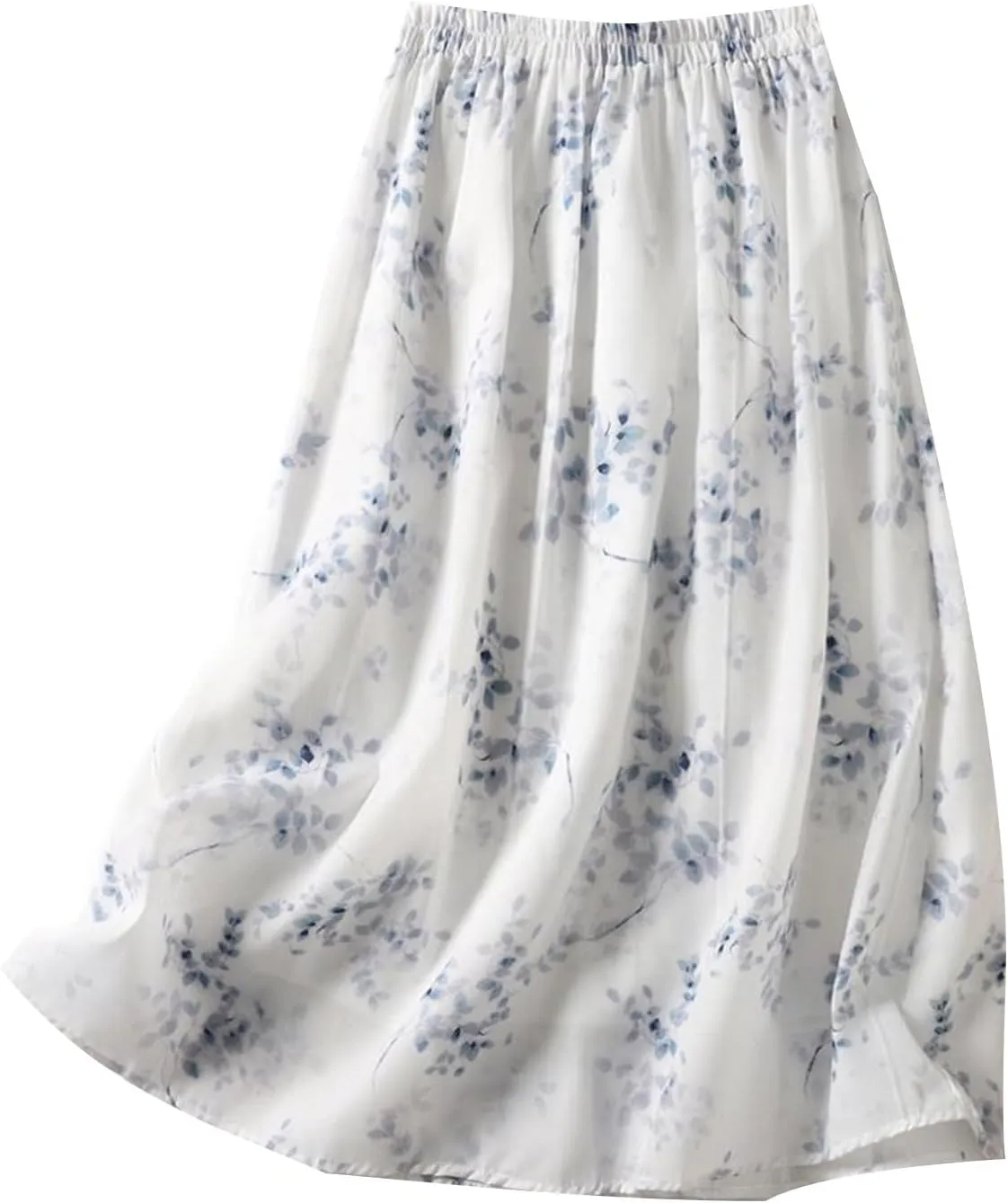 Maxi Skirts for Men Summer Boho Long Floral Tulle Skirt Beach Vacation Elastic Waist Pleated Flowy Chiffon Skirt