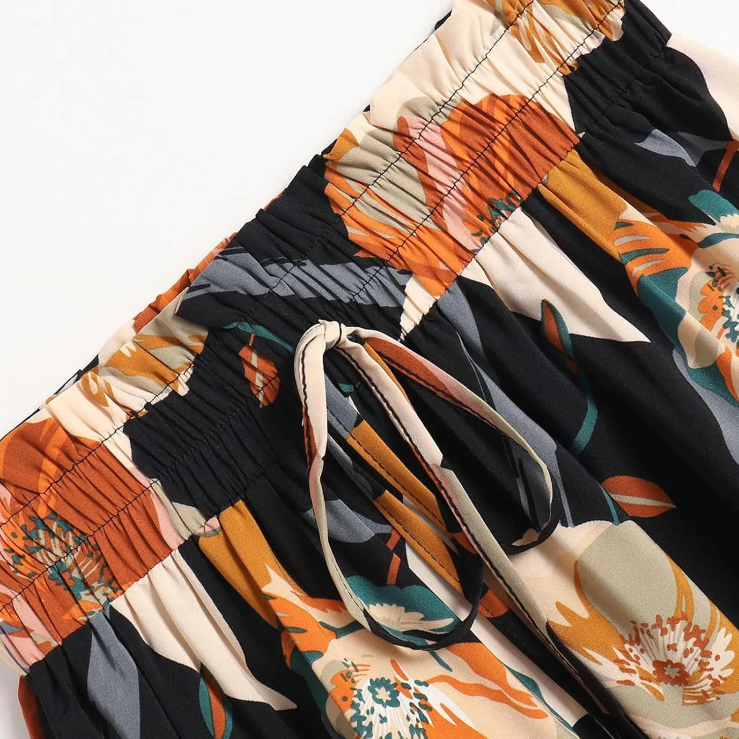 Maxi Skirts for Women Boho Floral Print Tiered Flowy Skirt Vacation Elastic Drawstring Waist A Line Pleated Skirt