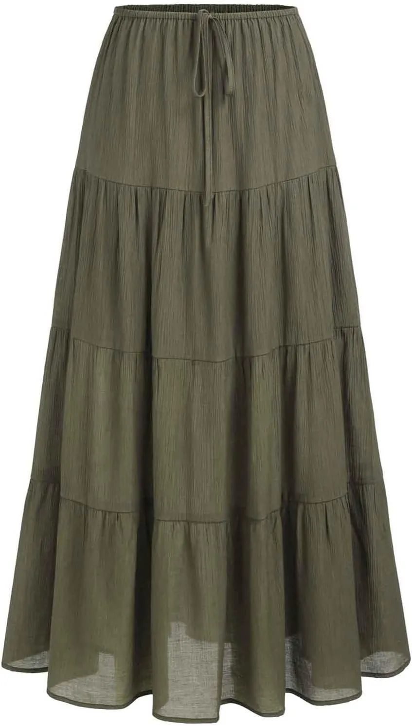 Maxi Skirts for Women Elastic Drawstring Waist Tiered Flowy Pleated Skirts Vacation Summer Solid Ruched Boho Skirt