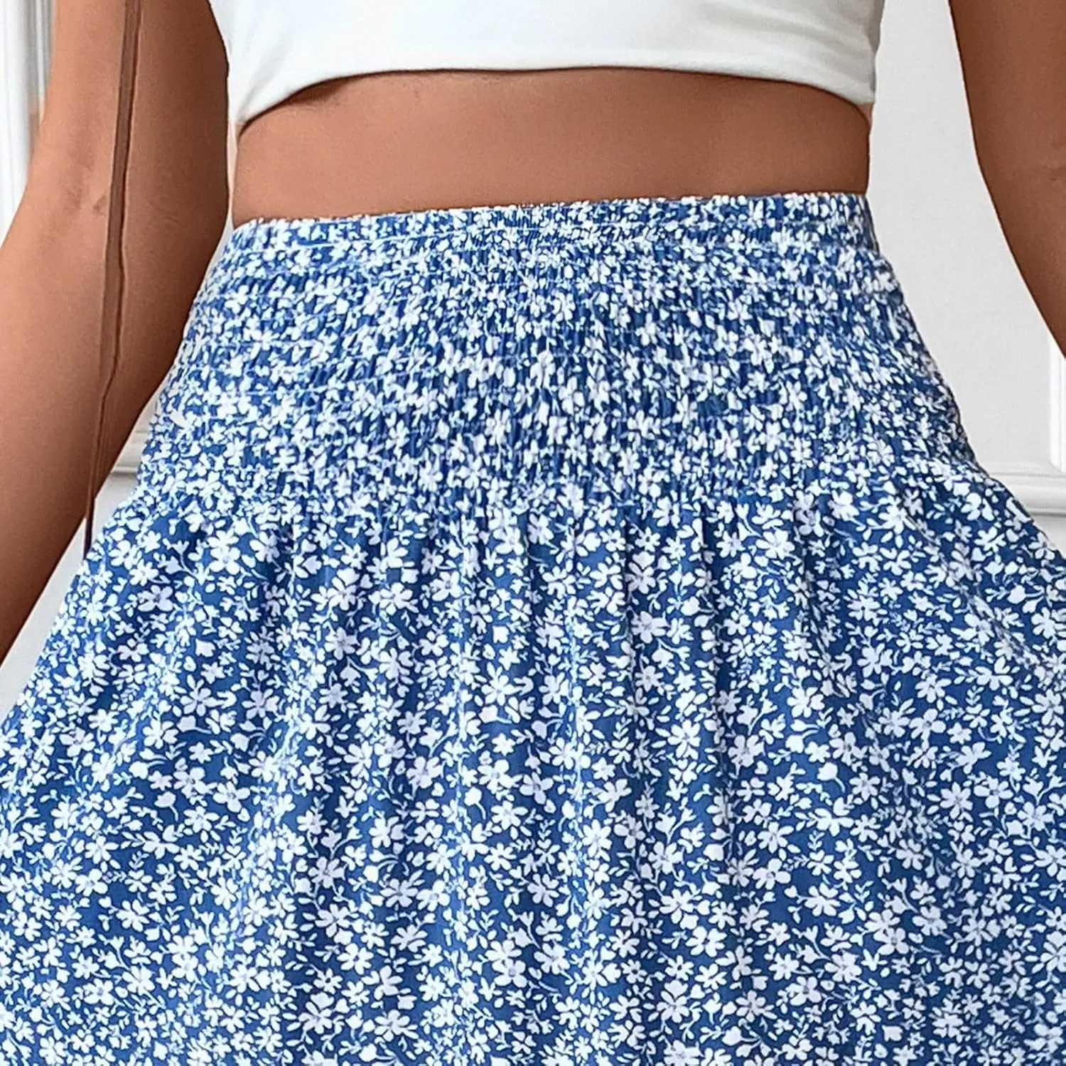 Maxi Skirts for Women Floral Boho Beach Flowy Tiered Midi Skirt High Waisted Long Skirts Drawstring A Line Skirt