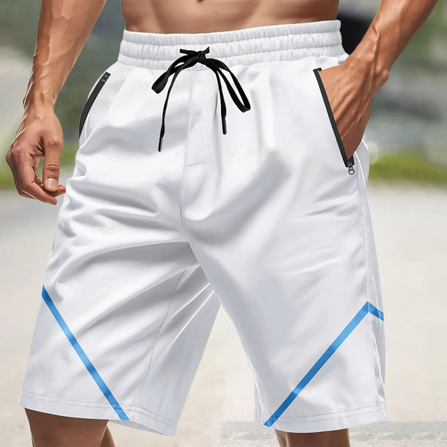 Men Athletic Shorts Beach Basketball Workout SweatShorts Elastic Waist Drawstring Loose Fit Comfy Shorts with Pockets