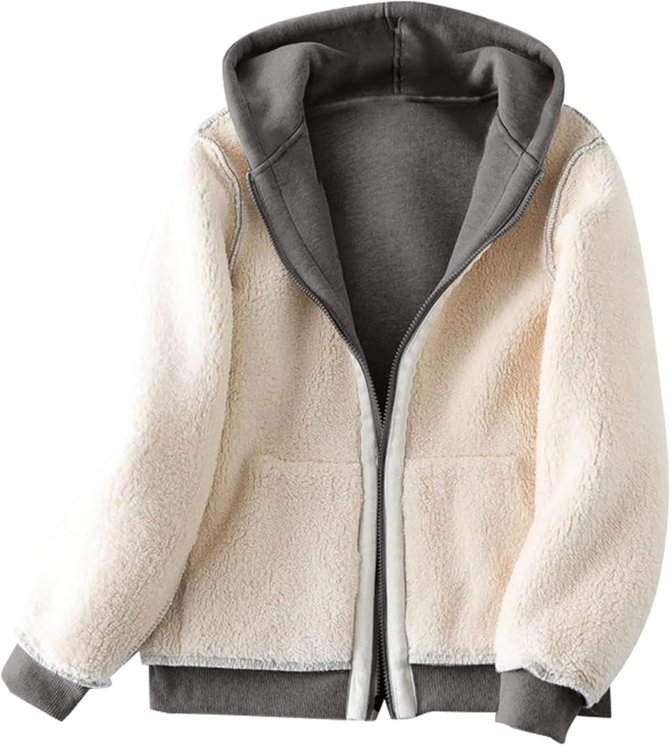 Men Fleece Lined Zipper Jackets Casual Winter Thermal Sherpa Outwear Coat Fashion Plain Thick Warm Hoodie Sweatshirt