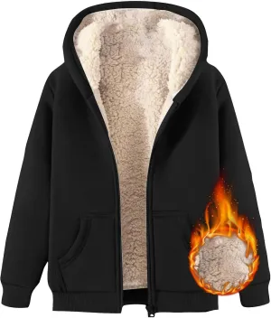 Men Fleece Lined Zipper Jackets Casual Winter Thermal Sherpa Outwear Coat Fashion Plain Thick Warm Hoodie Sweatshirt