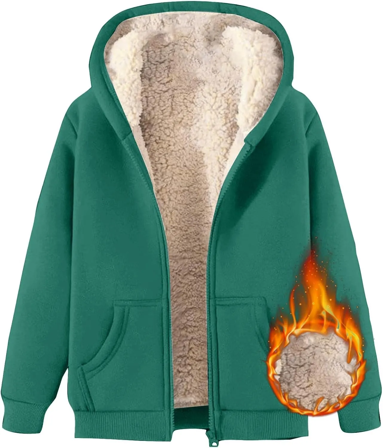 Men Fleece Lined Zipper Jackets Casual Winter Thermal Sherpa Outwear Coat Fashion Plain Thick Warm Hoodie Sweatshirt