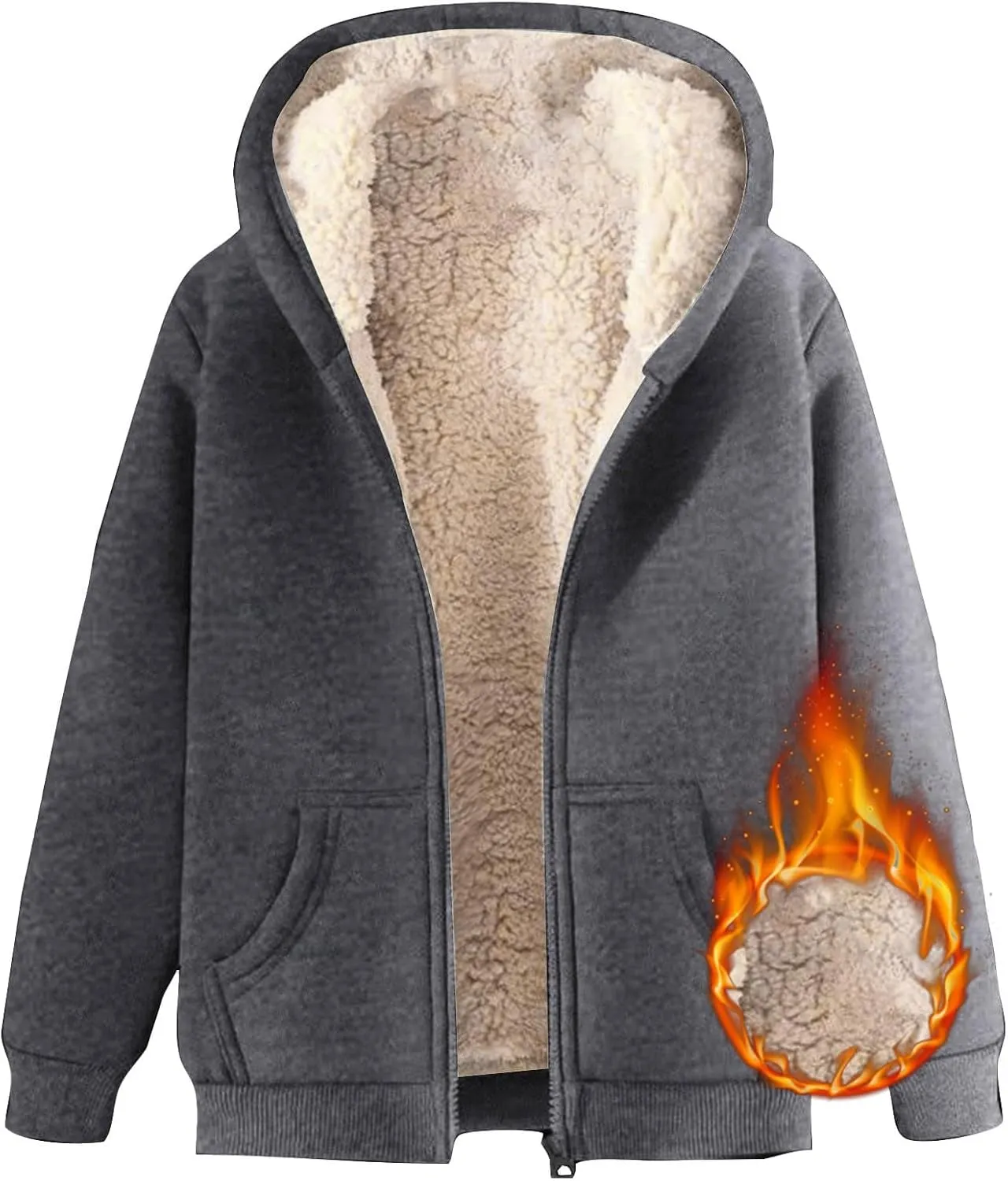 Men Fleece Lined Zipper Jackets Casual Winter Thermal Sherpa Outwear Coat Fashion Plain Thick Warm Hoodie Sweatshirt