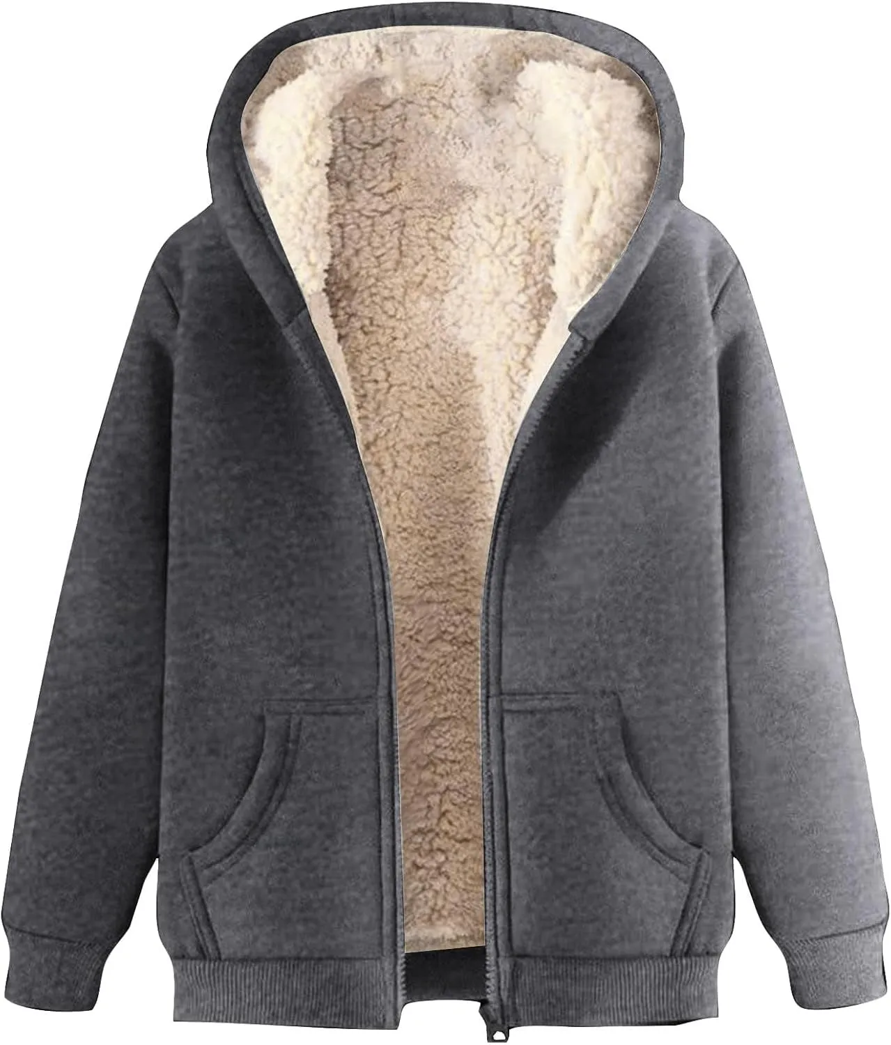 Men Fleece Lined Zipper Jackets Casual Winter Thermal Sherpa Outwear Coat Fashion Plain Thick Warm Hoodie Sweatshirt
