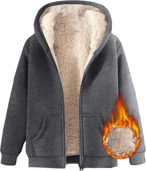 Men Fleece Lined Zipper Jackets Casual Winter Thermal Sherpa Outwear Coat Fashion Plain Thick Warm Hoodie Sweatshirt