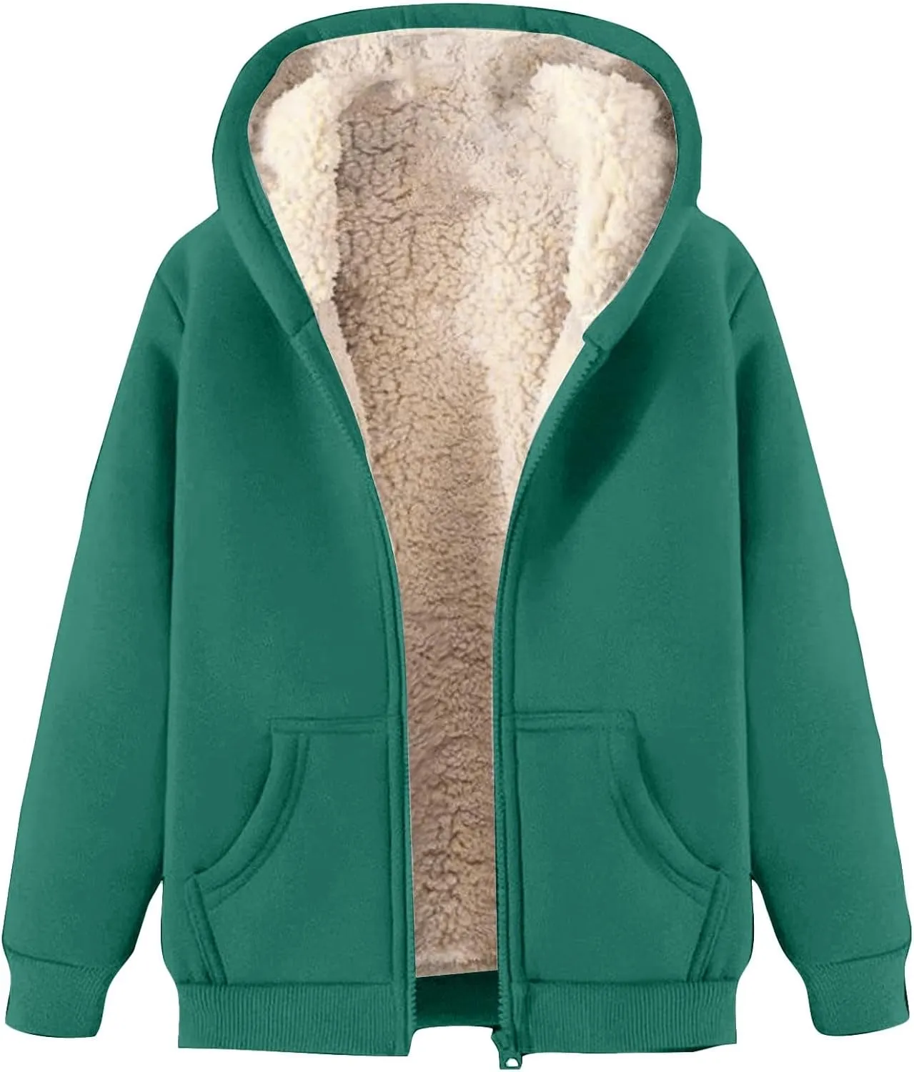 Men Fleece Lined Zipper Jackets Casual Winter Thermal Sherpa Outwear Coat Fashion Plain Thick Warm Hoodie Sweatshirt